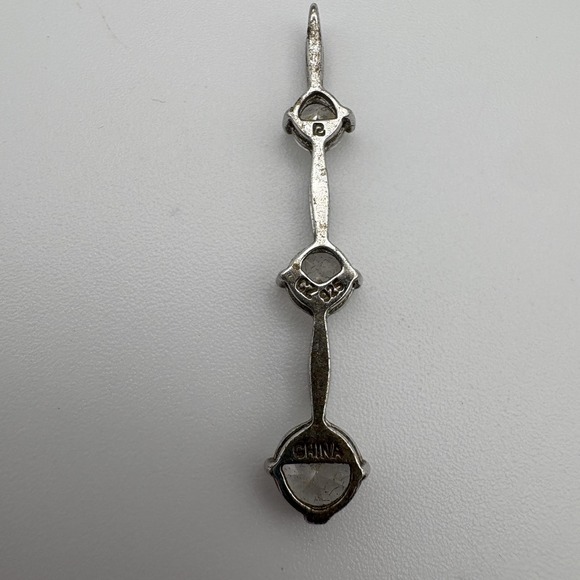 Sterling Silver 925 Three Stone Rhinestone Drop Pendant Round Hearts - Picture 3 of 8